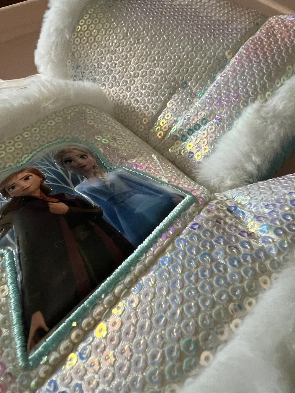 Disney Iridescent Holographic Sequin Kids Boots with White Faux Fur
